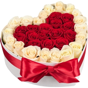 Heart of red and white roses