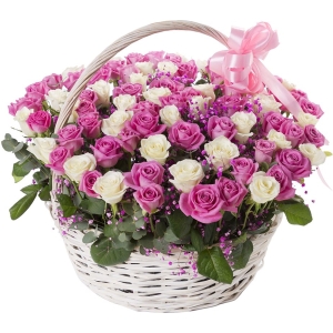Basket with white-red roses