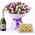 Elegant Gift Set – 35 Tulip Bouquet, Ferrero Rocher and Martini