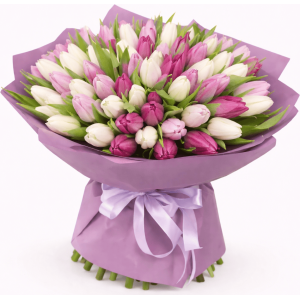 Buchet Elegant din Lalele Albe și Roz