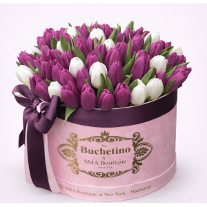 35 White & Purple Tulips Box