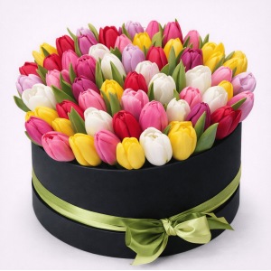 Colorful Joy Box 35 Mixed Tulips